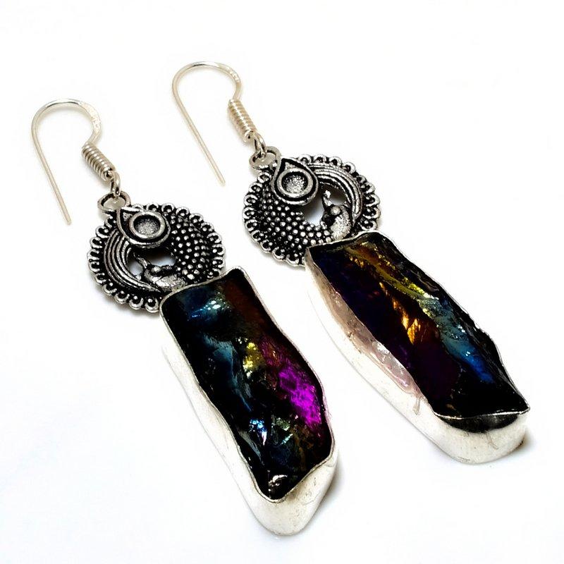 

Ювелирные серьги ручной работы с хрустальным титаном и драгоценным камнем 925 пробы, посеребренные, 2,5 дюйма