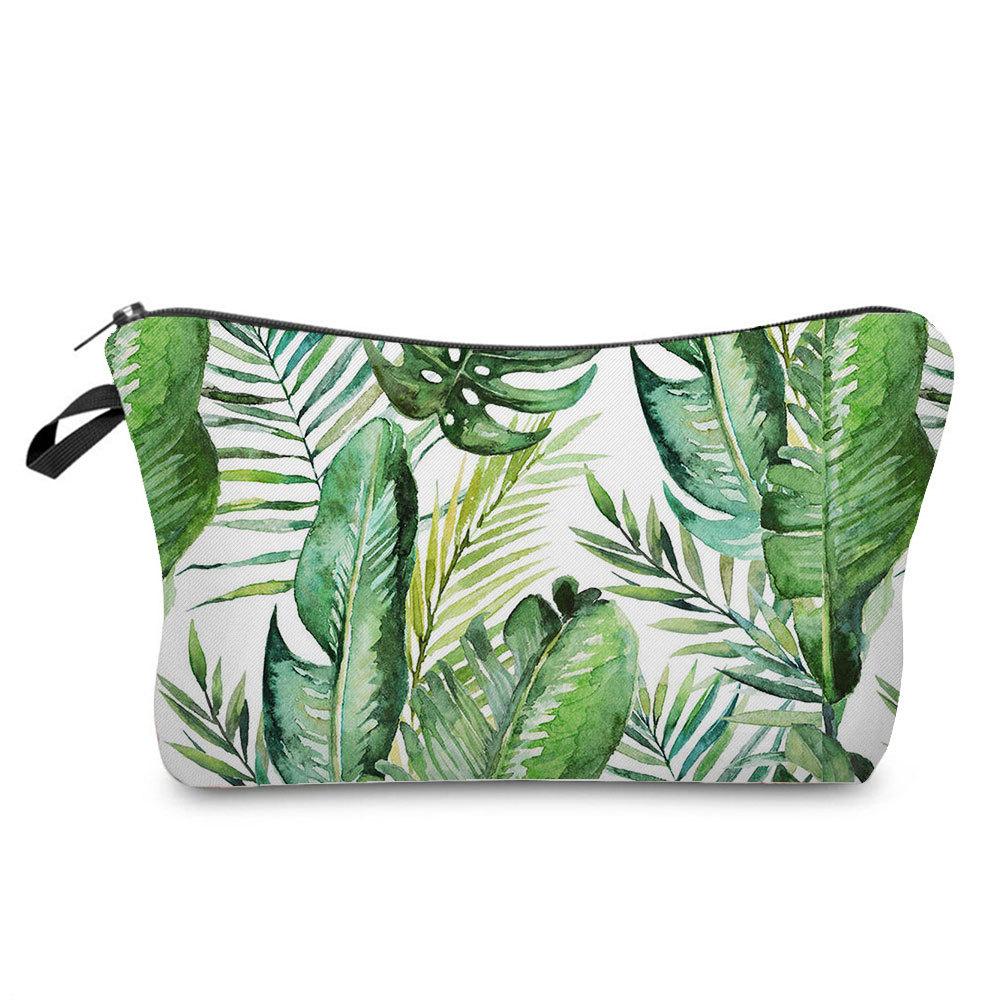 Damen Pflanzenmuster Kosmetiktasche Toilettenartikel Organizer Reiseaufbewahrungstasche 6871