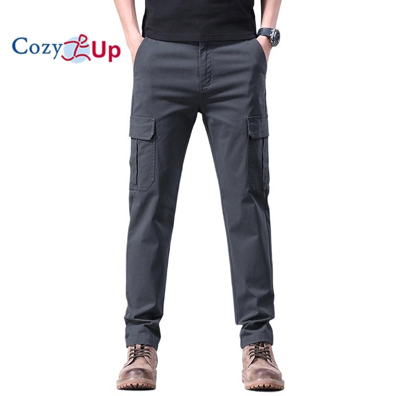 Cozy Up Men's Slim Fitting and Luxurious Small Straight Leg Workwear Pants, Fashionable and Versatile Elastic Casual Khaki Color Multi Pocket Pants