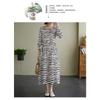 Vintage Literary Style Striped Printed Round Neck Long Sleeve Tie Dress