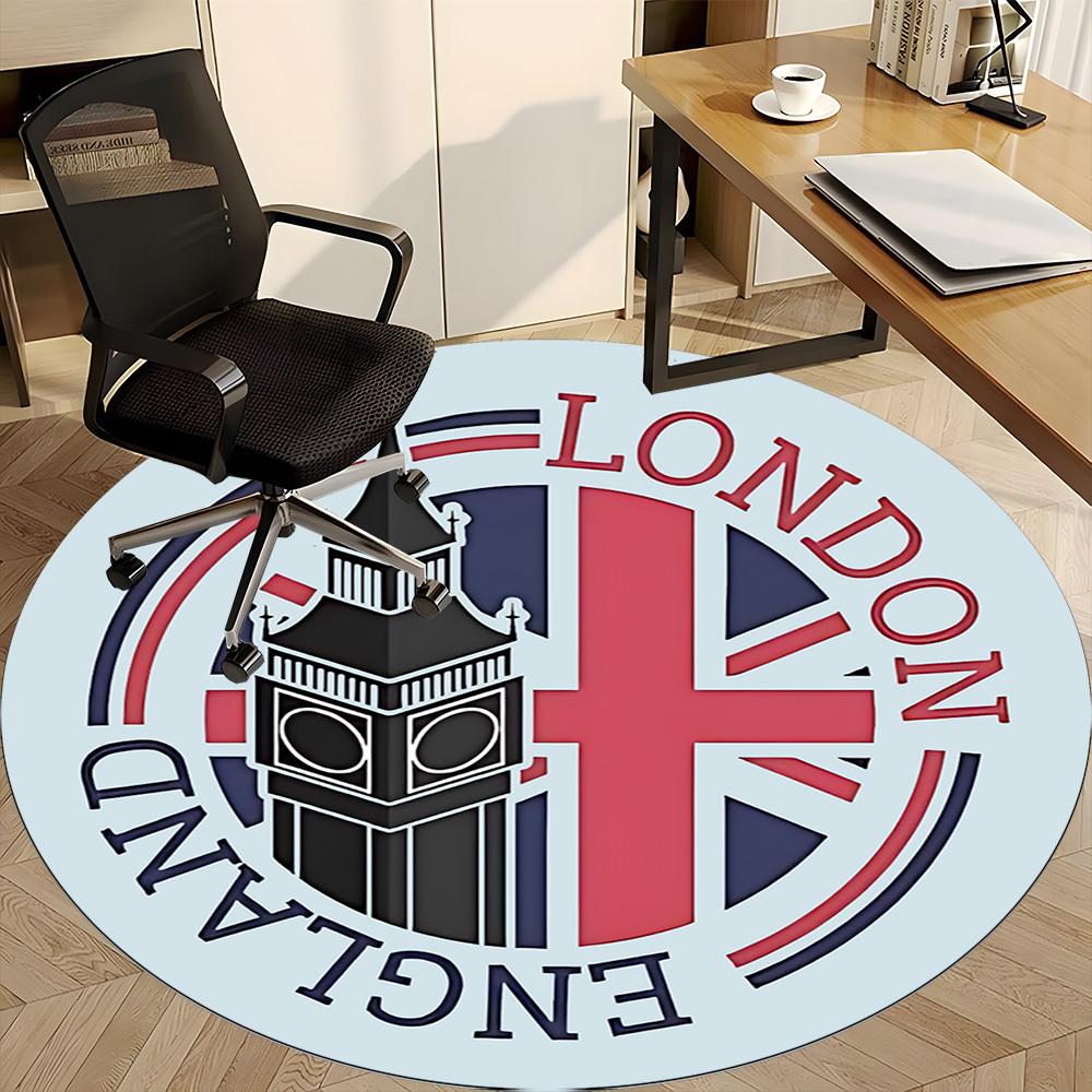 1pc London England Office Round Area Rug, Indoor Mat Suitable ForOffice, Under Office Chairs Bedroom Living Room Home Decor, Room Deco,  N51