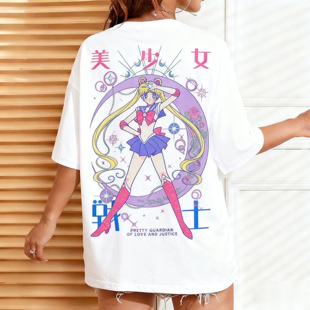 Summer Fashion Y2k Clothes Sailor Moon Graphic Tshirt Unisex Women Anime Print Short Sleeve Tee Oversized Casual Streetwear Kawaii