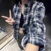 Camicia a Quadri da Donna con Collo a Revers e Maniche Lunghe, Vestibilità Larga, Casual, Bottoni, Top Oversize per Primavera Estate, da Indossare a Strati