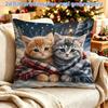 1pc 2D Flat Printed Pillowcase, Single-sided Print, Pillow Insert Not Included, Size 18x18 Inches/45x45cm, Zipper Closure, Cute Winter Kitten in Snowy
