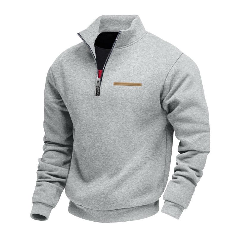 Winter Fleece-Lined Oversized Outdoor Men's Warm Stand-Up Collar Contrast-Striped Sports Sweatshirt