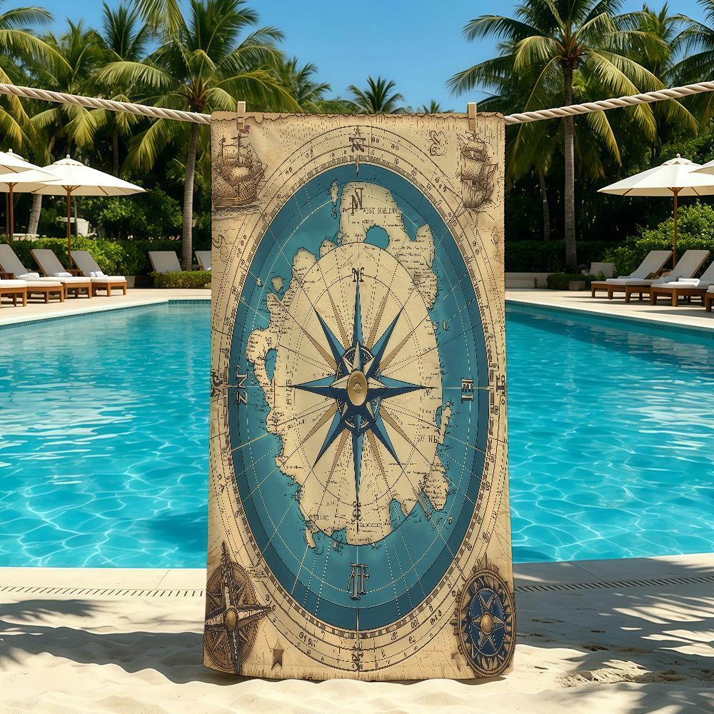 Towel For Outdoor Camping Beach Retro Towel World Map Super and Absorbent Quick-Drying Compass Summer Towel