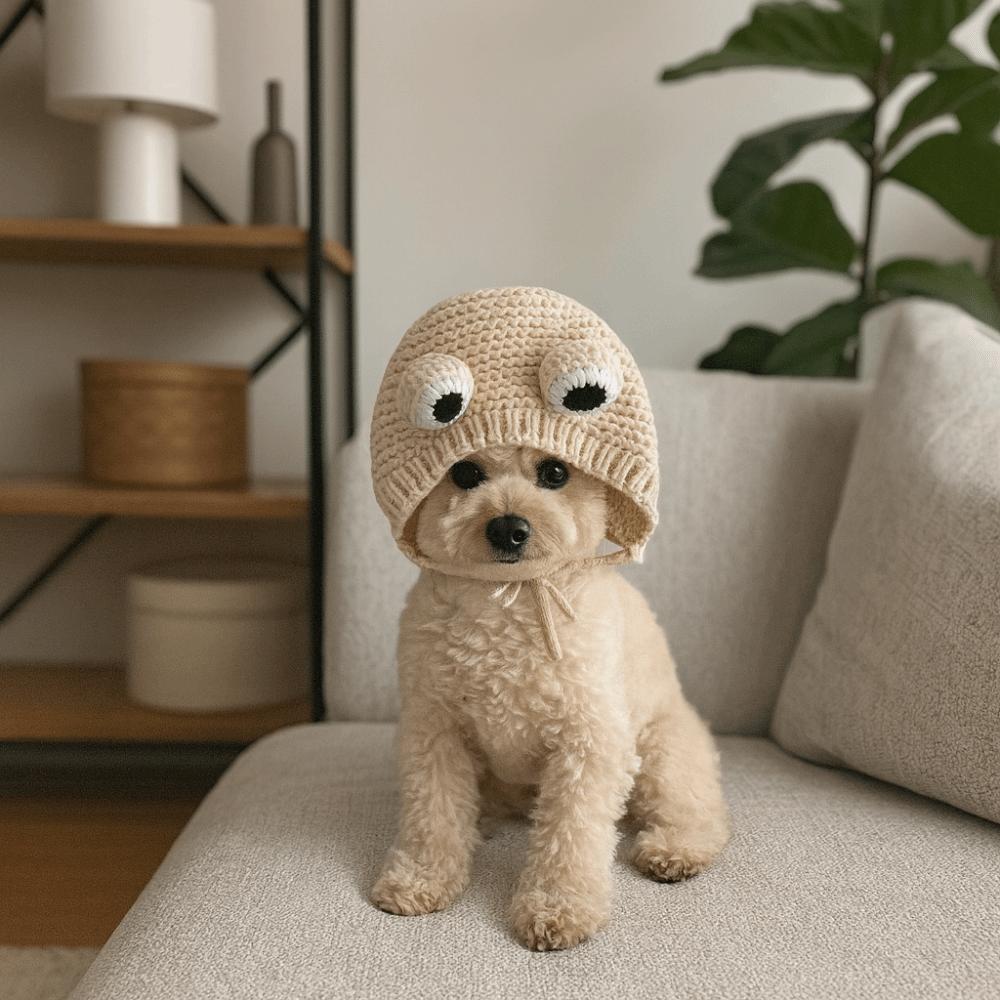 Cat Ear Covers Warm Dog Knitted Hat Quiet Noise Protection Handmade Pet Headgear Adjustable Cartoon Dog Ear Muffs Anxiety Relief