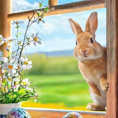 Cozy Rabbit Static Cling Window Sticker Removable Self-Adhesive for Outdoor Glass Door Mirror Balcony Home Decor Art