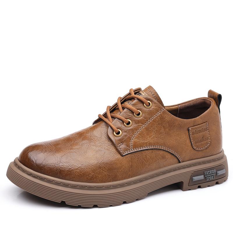 

2025 новая оснастка обувь повседневная и удобная универсальная на толстой подошве с круглым носком прочная мужская обувь вощеная кожа полированная старая подошва 44