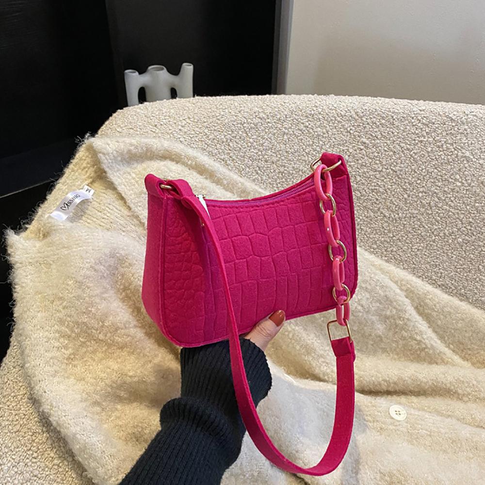 Fashi Felt Cloth Pattern Shoulder Bags For Women Small Handle Underarm Bag Clutch Luxury Solid Color Female Handbag With Purse