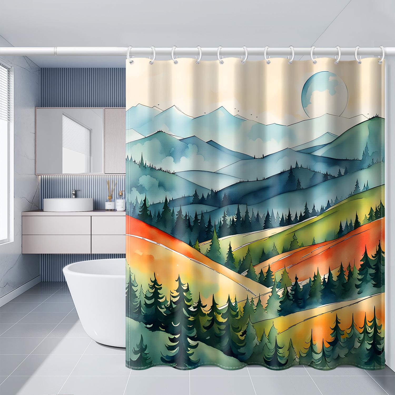 

1pc oil painting Christmas scenery printed shower curtain with plastic hook, Christmas tree colored ball bathroom partition 180*180cm