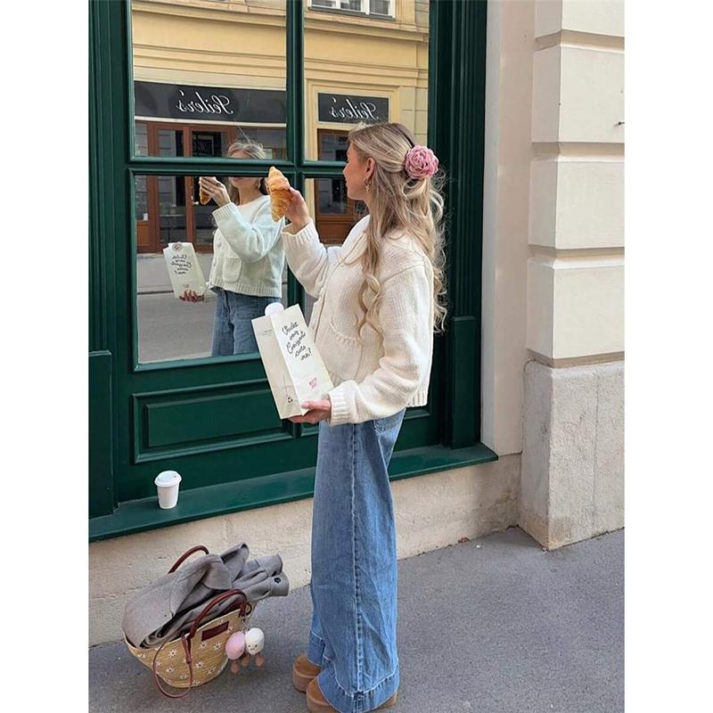 Autumn Casual Long Sleeve Sweater Coat Winter Women Elegant Street Solid Short Jackets Fashion O-neck Single Breasted Cardigan