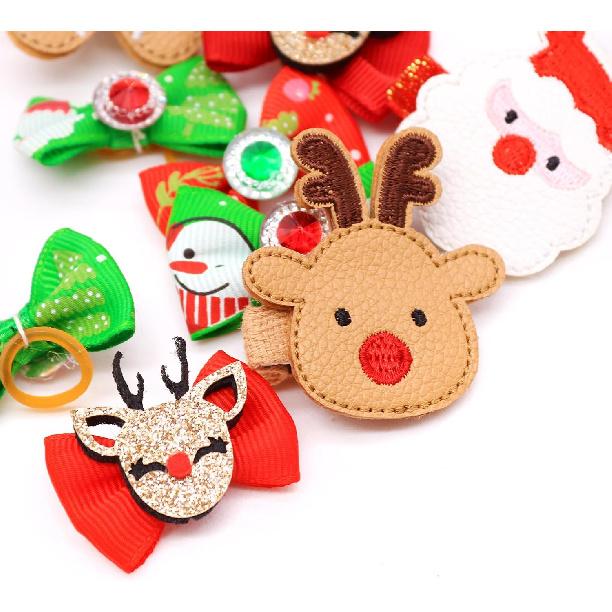 50PCS Christmas Dog Bows with Rubber Bands Puppy Hair Clips with Santa Claus Christmas Tree Elk Snowflake Dog Hair Accessories for Small Medium Dogs