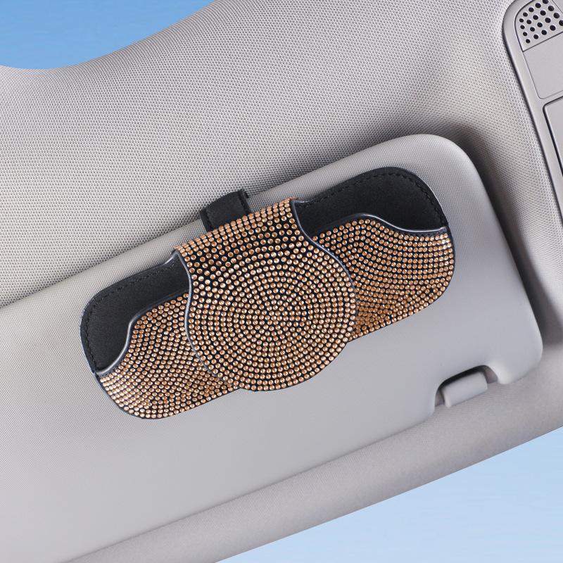 

Футляр для автомобильных очков Diamond Crystal, держатель для солнцезащитных очков, держатель для карточек, универсальные аксессуары для салона автомобиля шампанского