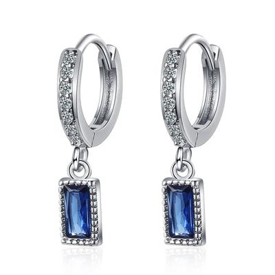Exquisite Female Earring  Sterling SIlver Rectangle Blue Zircon Small Wedding Earrings for Women Pendientes Oorbellen Brincos