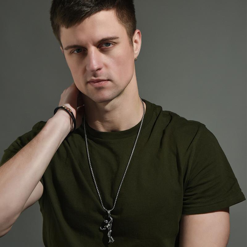 Stylish Silver Muscle Man Pendant Necklace For Men In Trendy Korean Design Fashion