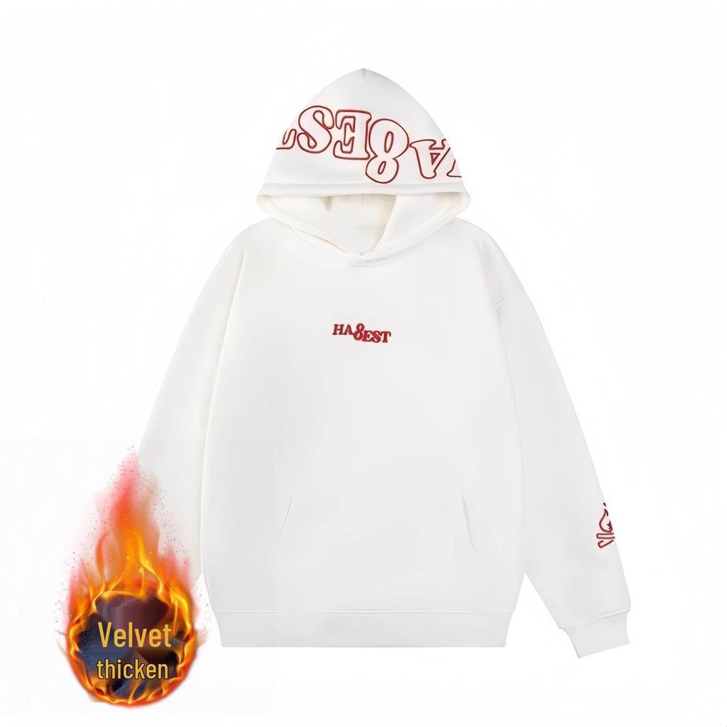 Amerikanisches Kapuzensweatshirt mit Little Flame Stickerei für Damen und Herren – Vielseitige lockere Passform für Herbst/Winter.