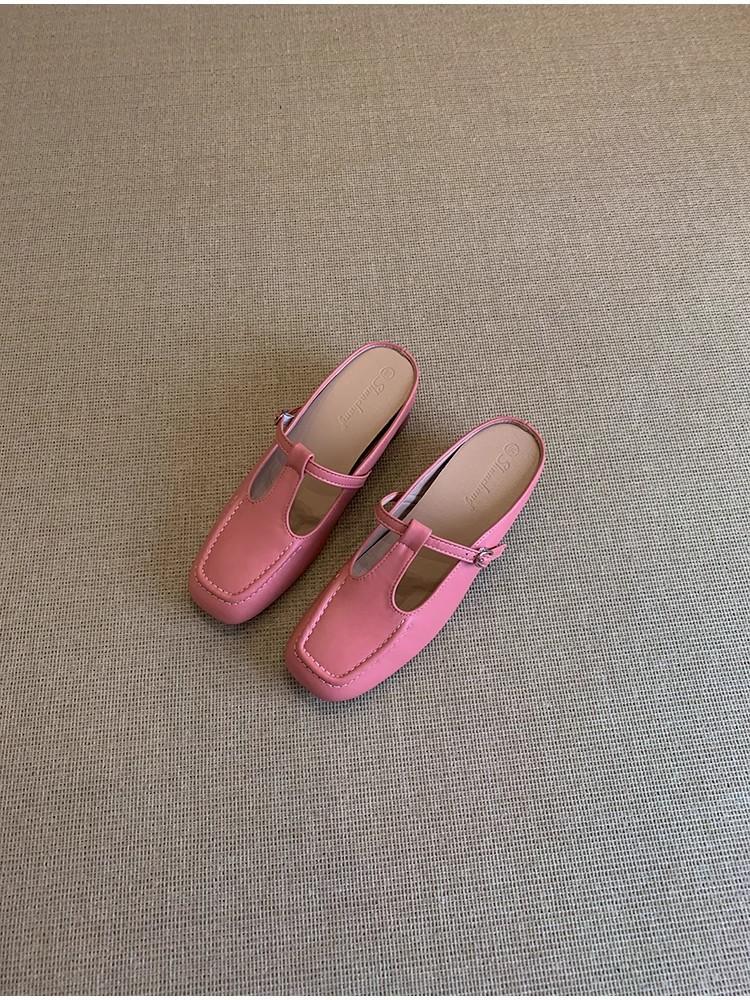Sheepskin Version~ Small Inner Height Increase Pink Bag Head Slippers Women's 2025 Summer New Square Head One-pedal Muller Shoes