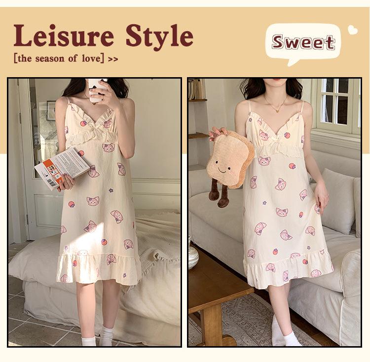 2025 Sweet Princess Style Cloud Cotton Camisole Set with Chest Pads for Women - Summer Home Pajamas
