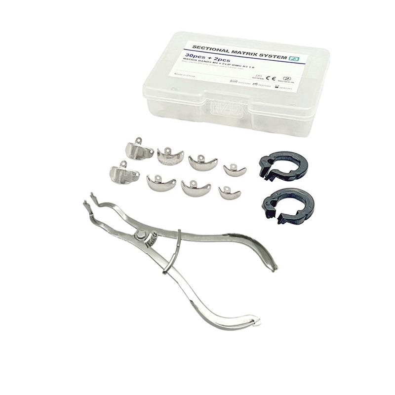 Dental Sectional Matrix System Sectional Contoured Metal Matrices Matrix Bands 30pcs with 2Pcs Resin Clamping Ring Dentist