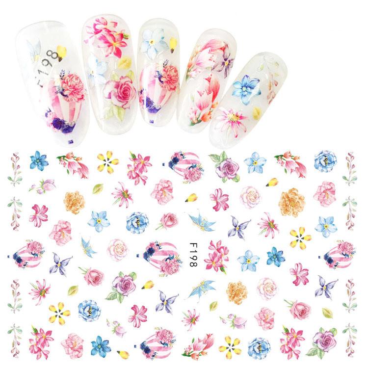 1pc 3D Nail Stickers Spring Summer Natural Flower Leaves Simulation Dried Flower Dragonfly Nail Applique Water Slides Decoration