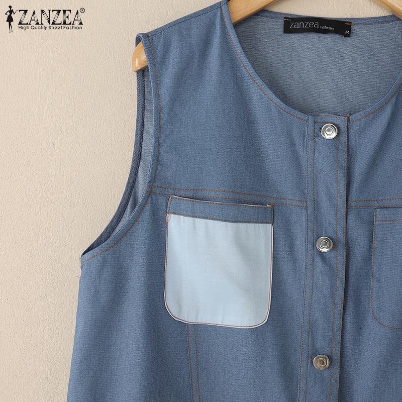 ZANZEA Women Casual Round Neck Loose Sleeveless Tank Tops