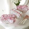 Chic Bow Flower Quilting Cotton Cosmetic Bag for Women, Zippered Makeup Organizer, Portable Cloth Toiletry Handbag for Girls