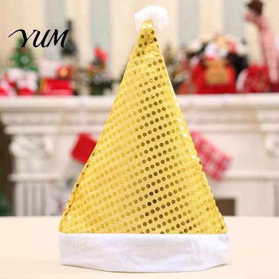 Christmas Photo Props Sequined Santa Hat for Adults, Sparkling Hat, Festive Party New Year Celebration with Pompom Holiday Costume Celebrations Family
