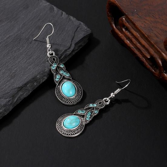 1 Set Women Necklace Earrings Faux Turquoise Vintage Jewelry Electroplating Sparkling Jewelry Set for Party