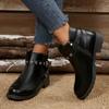 Round Toe Block Heel Boots Women's Fashion Winter Rivet Metal Buckle Anti-Slip Wear-Resistant Short Thigh Boots