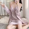Ice Silk Women's Nightgown & Robe Two-Piece Set: Spaghetti Strap Pajamas In Imitation Silk for Summer, Spring, and Autumn.