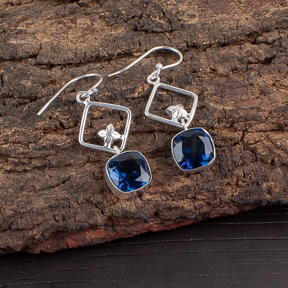 

London Blue Topaz Gemstone 925 Sterling Silver Jewelry Artisan Earrings 1.70 EE-10-2