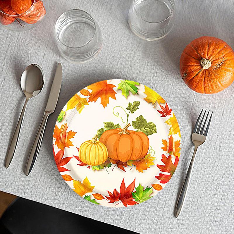Thanksgiving Paper Plates Fall Party Plates Maple Leaves Pumpkin Decor Fall Tableware Autumn Leaves Party Tableware Set