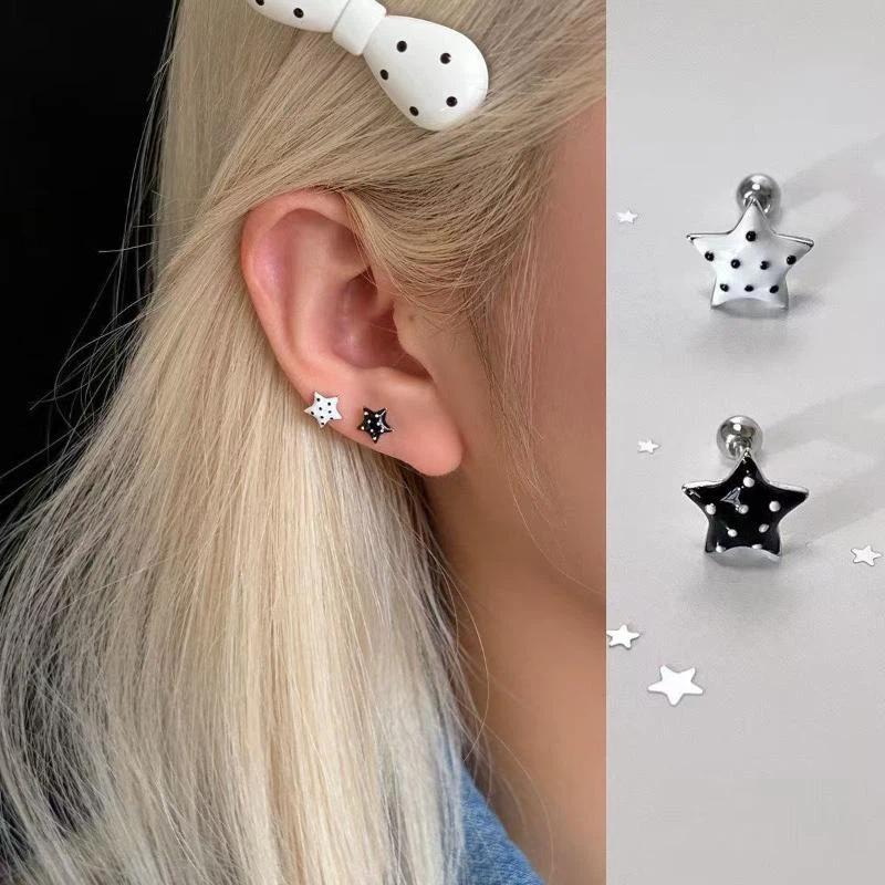 1 Paar Süße Polka Dot Stern Ohrstecker Hypoallergen Schraubverschlüsse Für Tägliches Tragen Lässige Ausflüge Schmuck