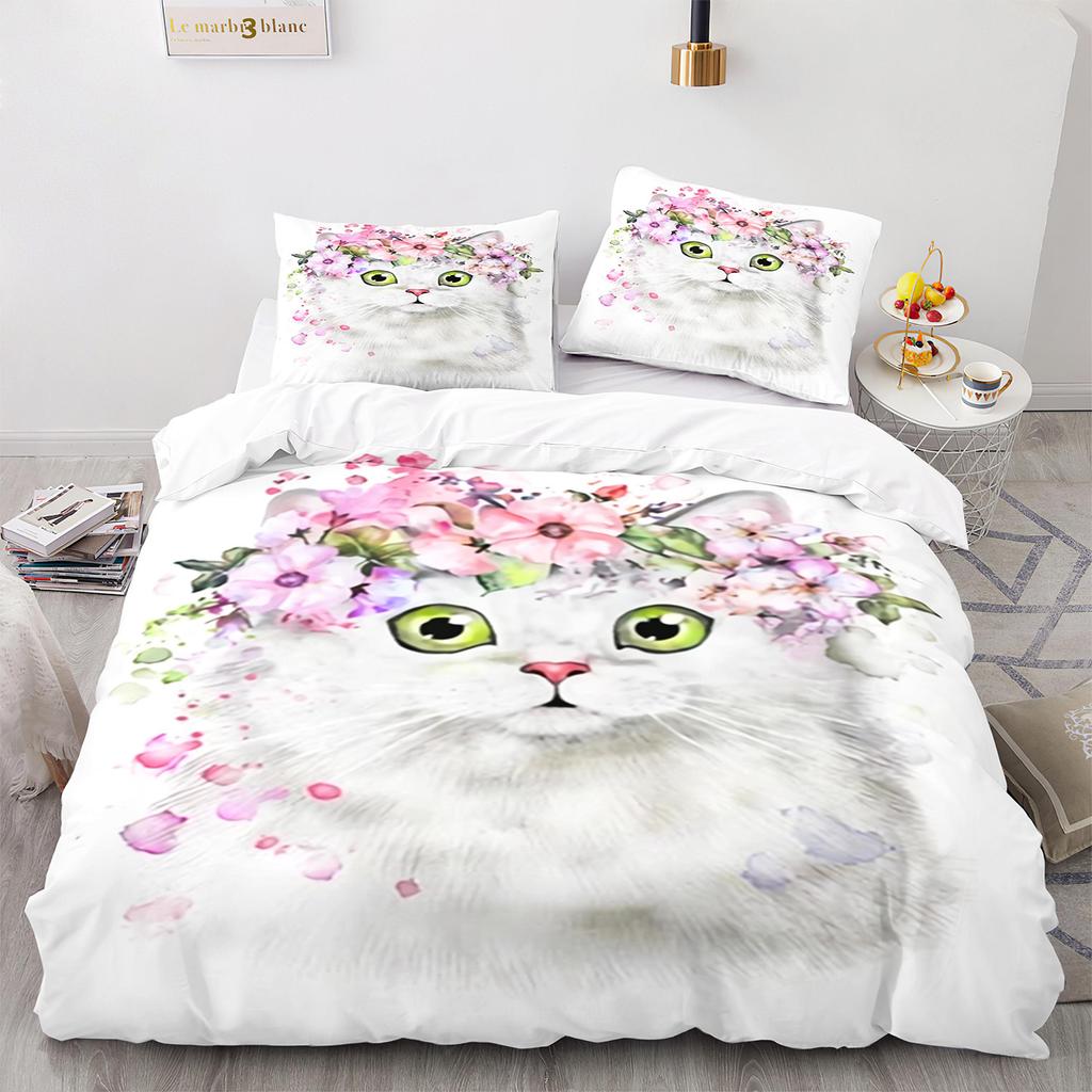 3D Three-Piece Kitten Quilt Cover Size Three-Piece Set
