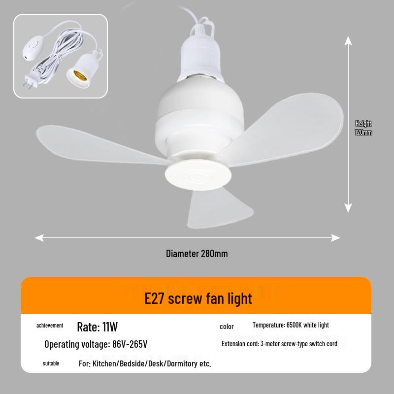 Kompakte E27 Ventilatorleuchte: Steckdosen-Deckenventilator mit Nachtlicht für Studentenwohnheime & Schlafzimmer