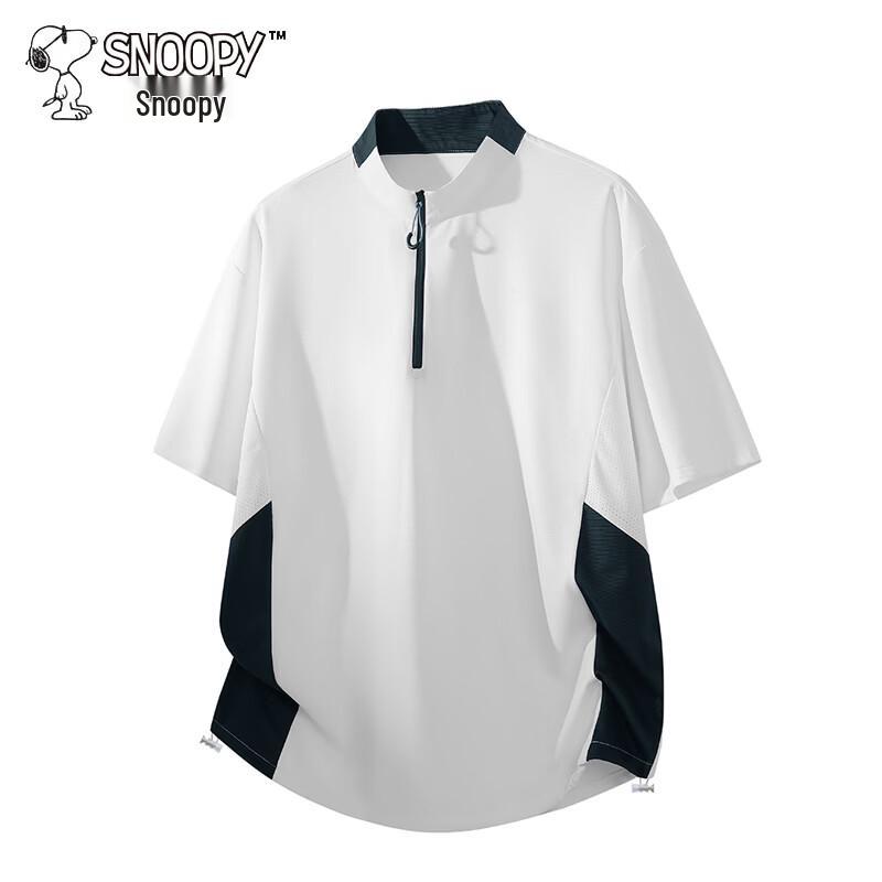 Snoopy Men s Summer Lightweight Breathable Half-Zip Stand-Up Collar T-Shirt L