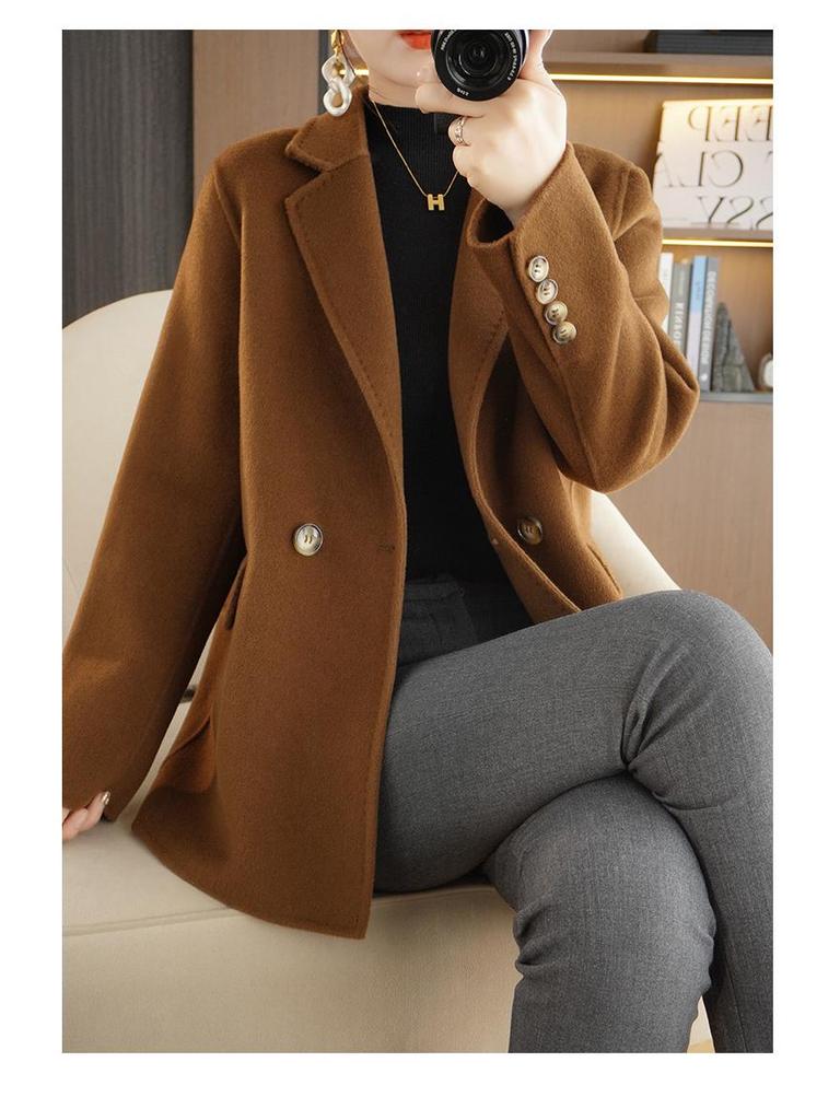 Damen Slim Woll-Melton Übermantel - Mittellang, Doppelseitig mit Reverskragen für Herbst und Winter