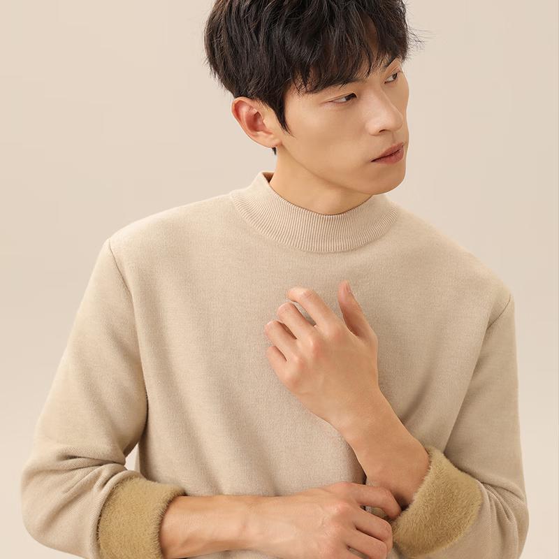 MINISO Men's Fleece-Lined Half-High Neck Knit Sweater