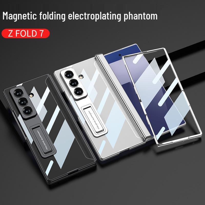 Samsung Z Fold7 Luxury Transparent Electroplated Case with Hinge Bracket & Film