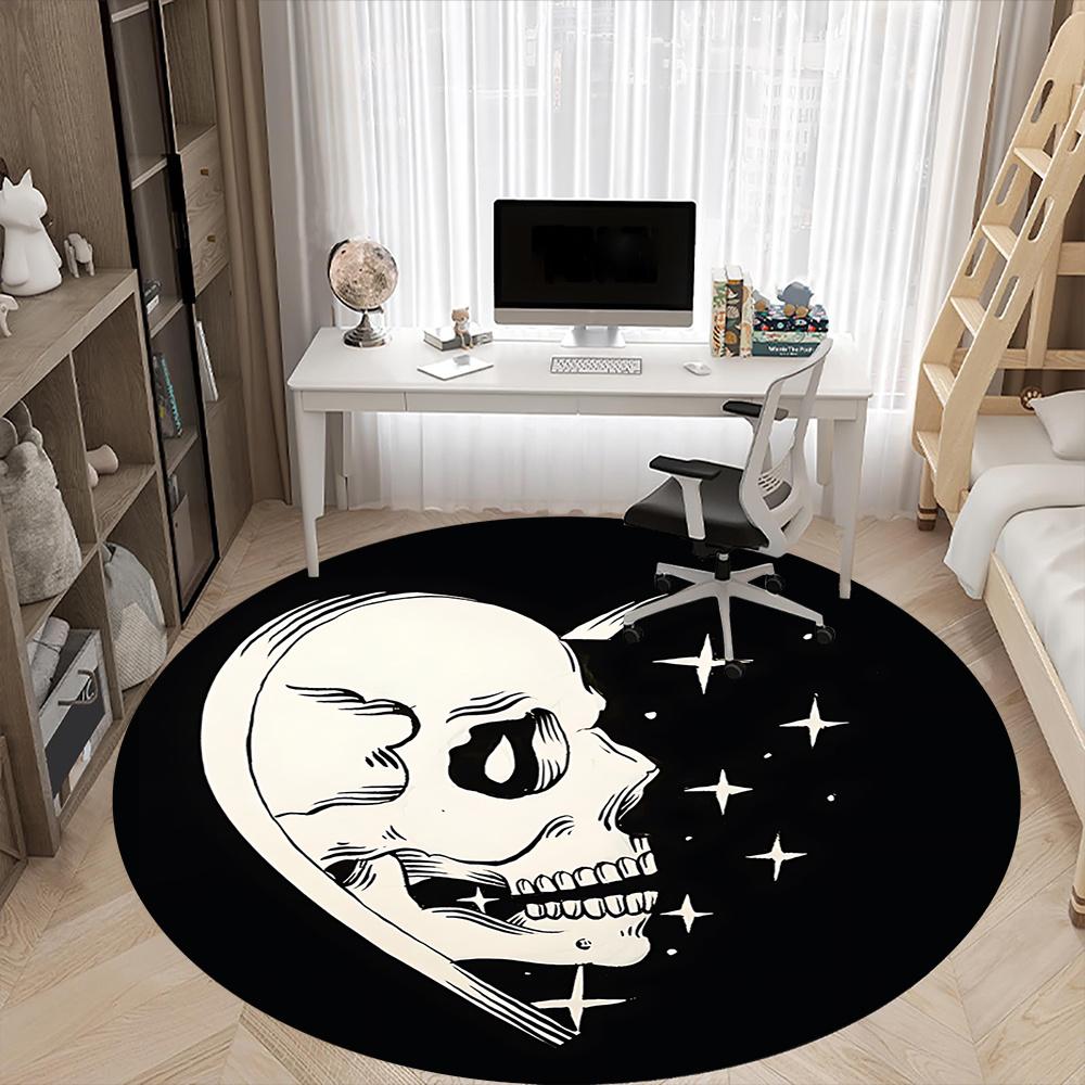 1pc Skull Stars Office Round Area Rug, Indoor Mat Suitable ForOffice, Under Office Chairs Bedroom Living Room Home Decor, Room Deco q089