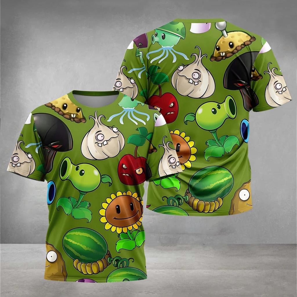 Summer Round Neck HOT Game Plants Vs. Zombies Pattern 3D Printed Top Fashionable Casual Short Sleeved Children's Boy T-shirts