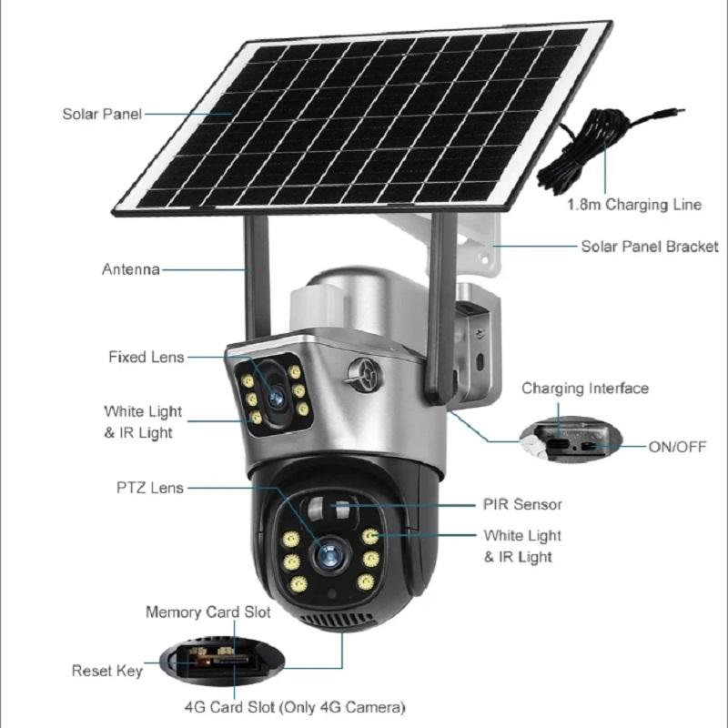 LS VISION Kamera solarna 4K 8MP 4G/WiFi z podwójnym obiektywem i podwójnym ekranem, zasilana bateryjnie, CCTV, wykrywanie ruchu, śledzenie ludzi, kamery monitoringu