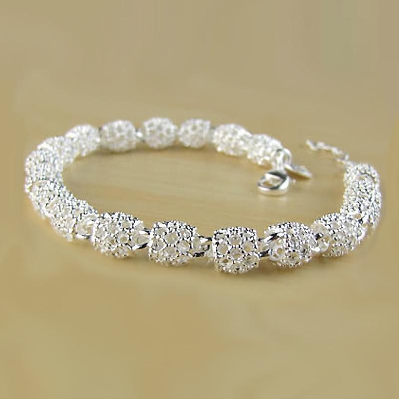 925 Sterling Silver Frosted Hollow Ball Chain Bangles Bracelets For Women Wedding Party Retro Jewelry  Gift Jewellery