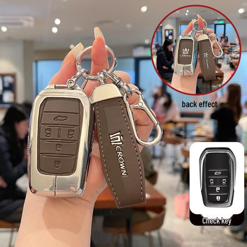 Premium Metal & Leather Key Case for 14th Gen Toyota Crown