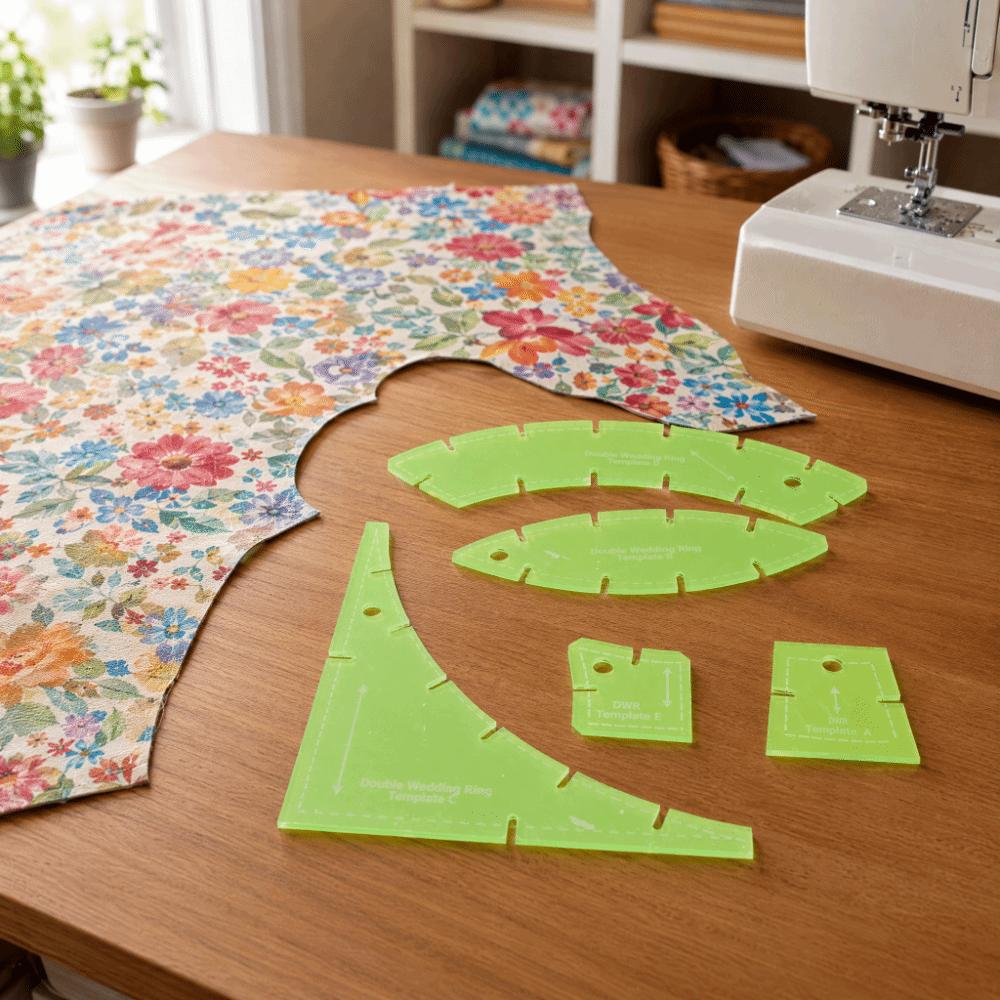 5pcs Transparent Green Quilt Cutting Templates Multi Functional DIY Quilting Ruler Kit For Crafting