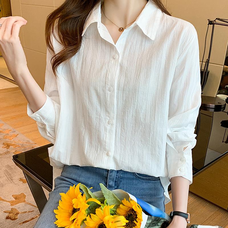 

Combed Cotton White Shirt for Women Long-sleeved New Loose Chic Top Simple Exquisite Pure Cotton Shirt M білий