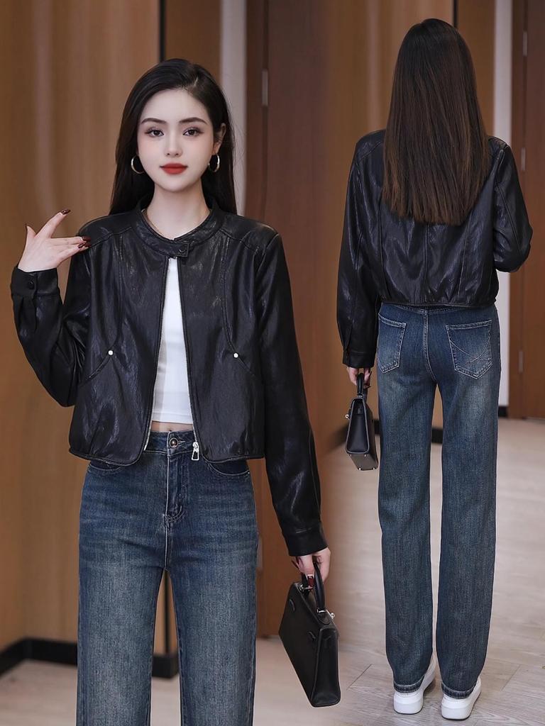 Stylish Slimming PU Leather Jacket for Women - 2026 Spring Collection