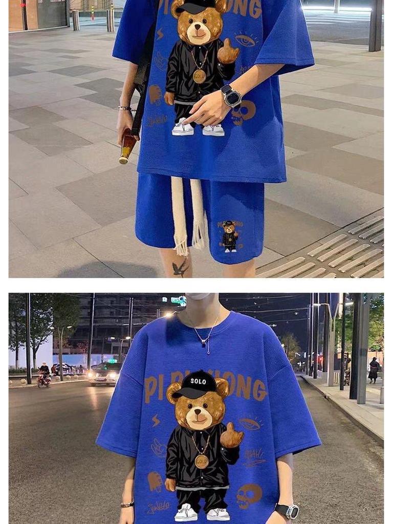 Hong Kong Style Men's Cartoon Short-Sleeve & Shorts Sports Casual Set