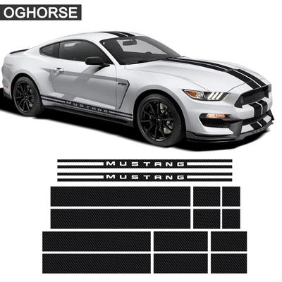 Ford Mustang Racing Hood and Side Skirt Sticker, 5D Carbon Fiber Decal